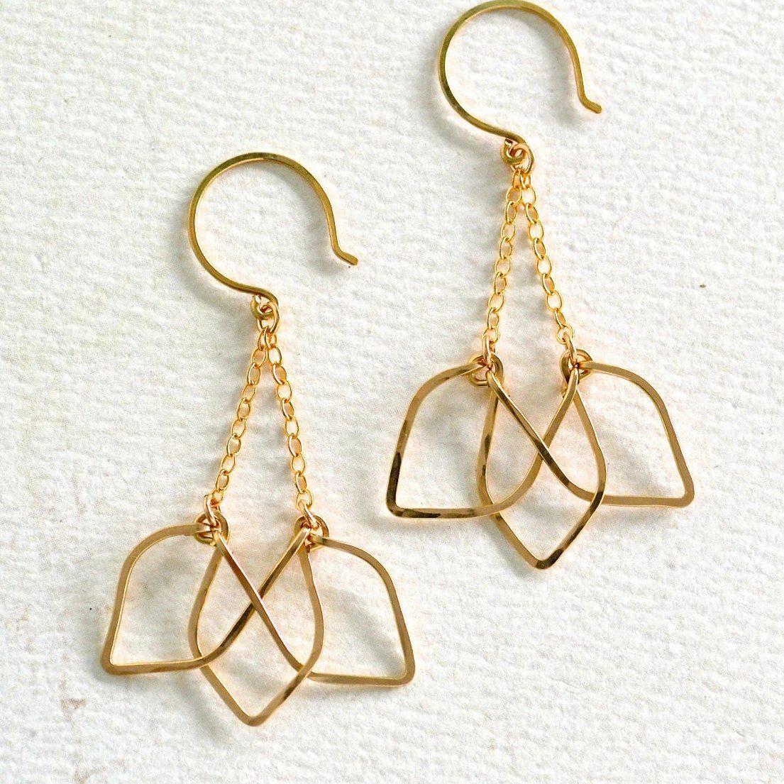 Lotus Earrings - handmade blooming lotus silhouette dangle earrings - Foamy Wader