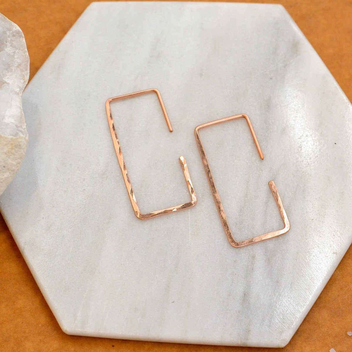 Mast Hoop Earrings - 14K gold shimmering hammered rectangle hoop earrings - Foamy Wader