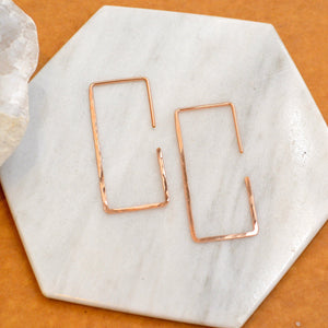 Mast Hoop Earrings - 14K gold shimmering hammered rectangle hoop earrings - Foamy Wader