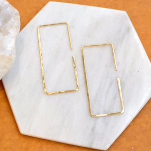 Mast Hoop Earrings - 14K gold shimmering hammered rectangle hoop earrings - Foamy Wader