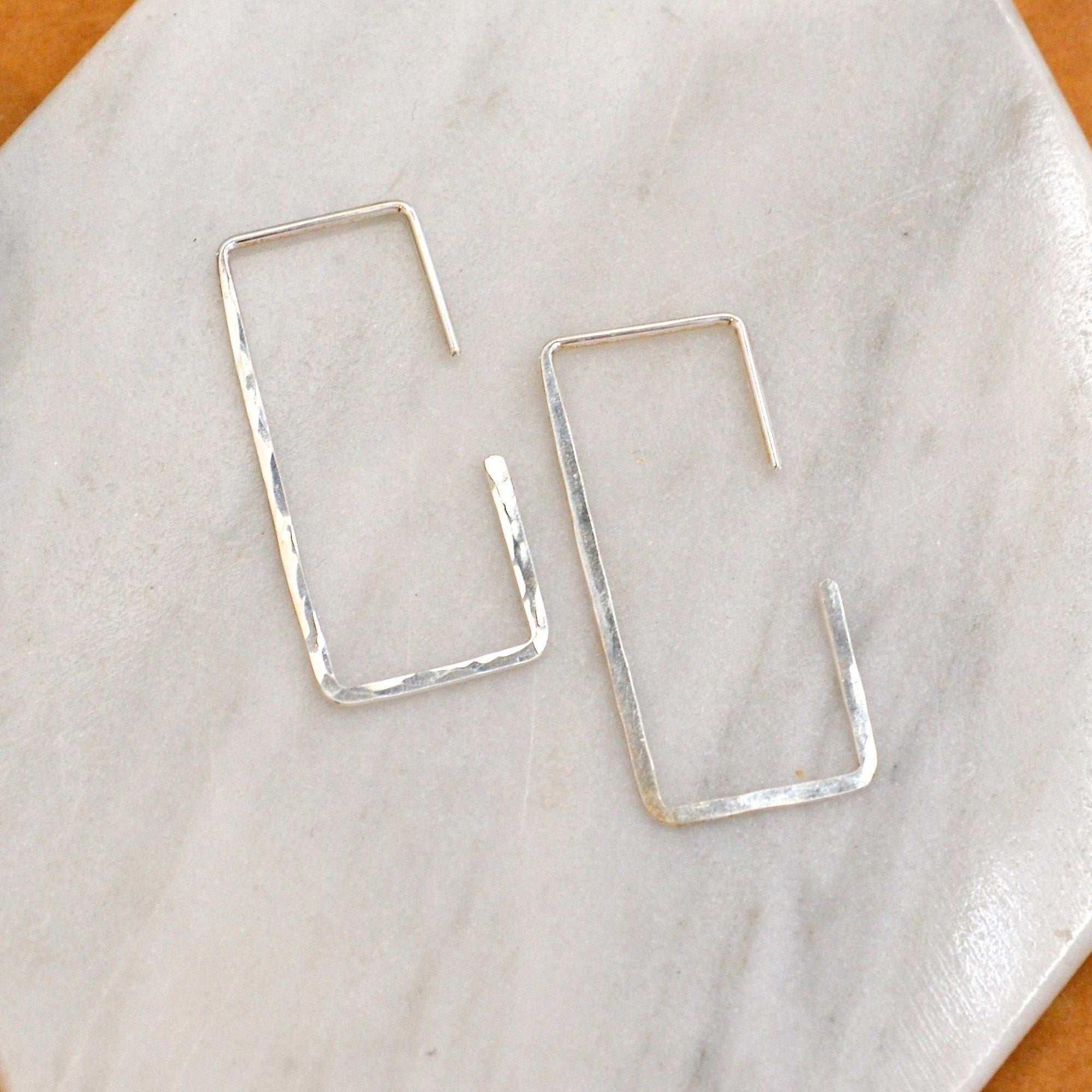 Mast Hoop Earrings - handmade hammered geometric rectangle hoop earrings - Foamy Wader