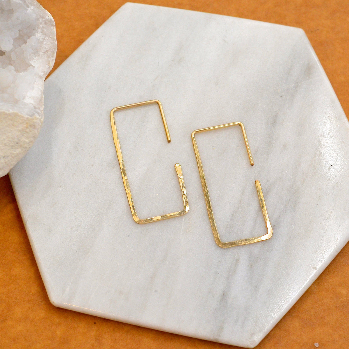 Mast Hoop Earrings - handmade hammered geometric rectangle hoop earrings - Foamy Wader
