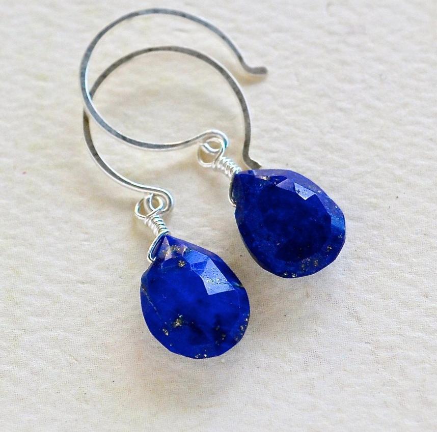 Midnight Earrings - cobalt blue lapis lazuli gemstone drop earrings - Foamy Wader