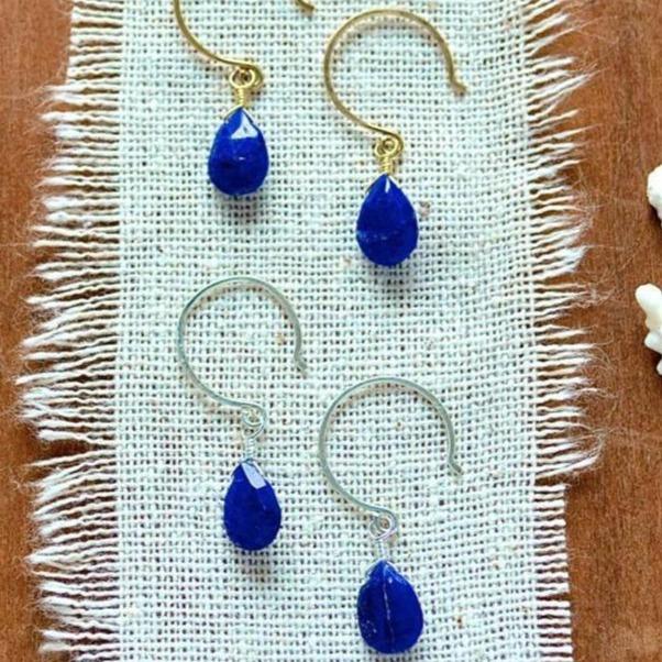 Midnight Earrings - cobalt blue lapis lazuli gemstone drop earrings - Foamy Wader