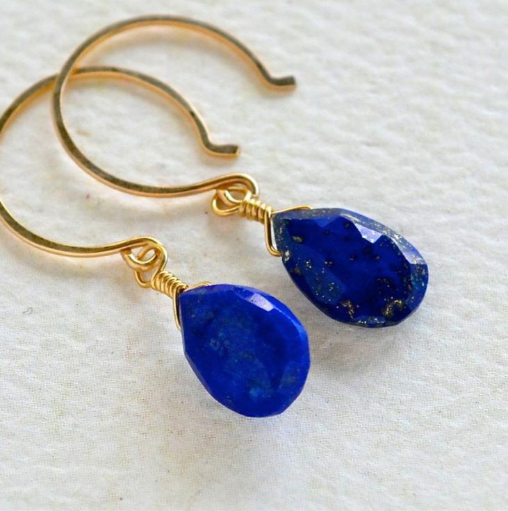 Midnight Earrings - cobalt blue lapis lazuli gemstone drop earrings - Foamy Wader
