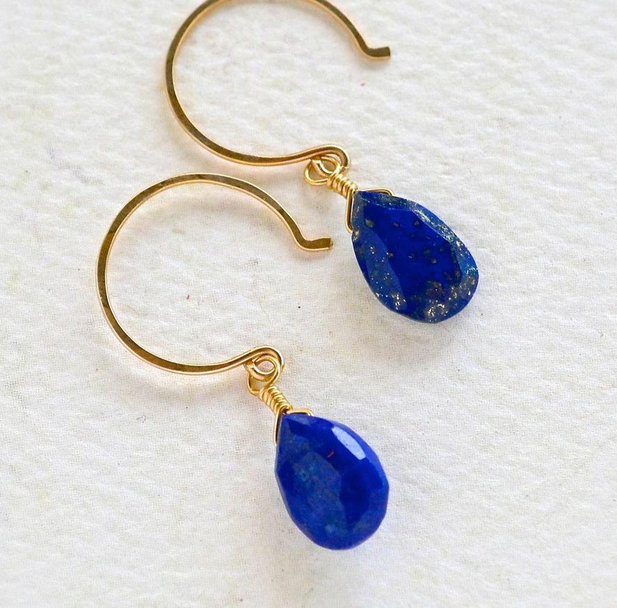 Midnight Earrings - cobalt blue lapis lazuli gemstone drop earrings - Foamy Wader