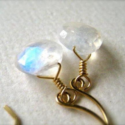 Moon Shadow Earrings - white rainbow moonstone gemstone drop earrings - Foamy Wader