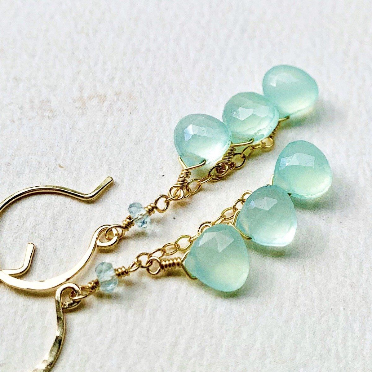 Morning Dew Earrings - aqua blue chalcedony gemstone tendrils earrings - Foamy Wader