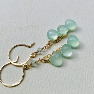 Morning Dew Earrings - aqua blue chalcedony gemstone tendrils earrings - Foamy Wader