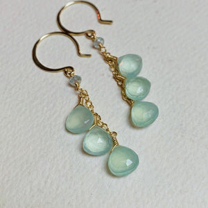 Morning Dew Earrings - aqua blue chalcedony gemstone tendrils earrings - Foamy Wader