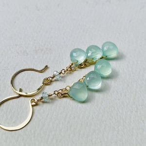 Morning Dew Earrings - aqua blue chalcedony gemstone tendrils earrings - Foamy Wader