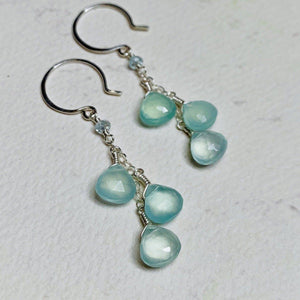 Morning Dew Earrings - aqua blue chalcedony gemstone tendrils earrings - Foamy Wader