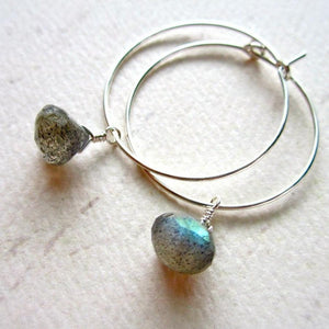 One Last Kiss Hoop Earrings - classic round hoops with gemstone dangles - Foamy Wader