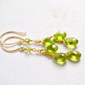 Orchard Earrings - apple green peridot gemstone tendrils earrings - Foamy Wader