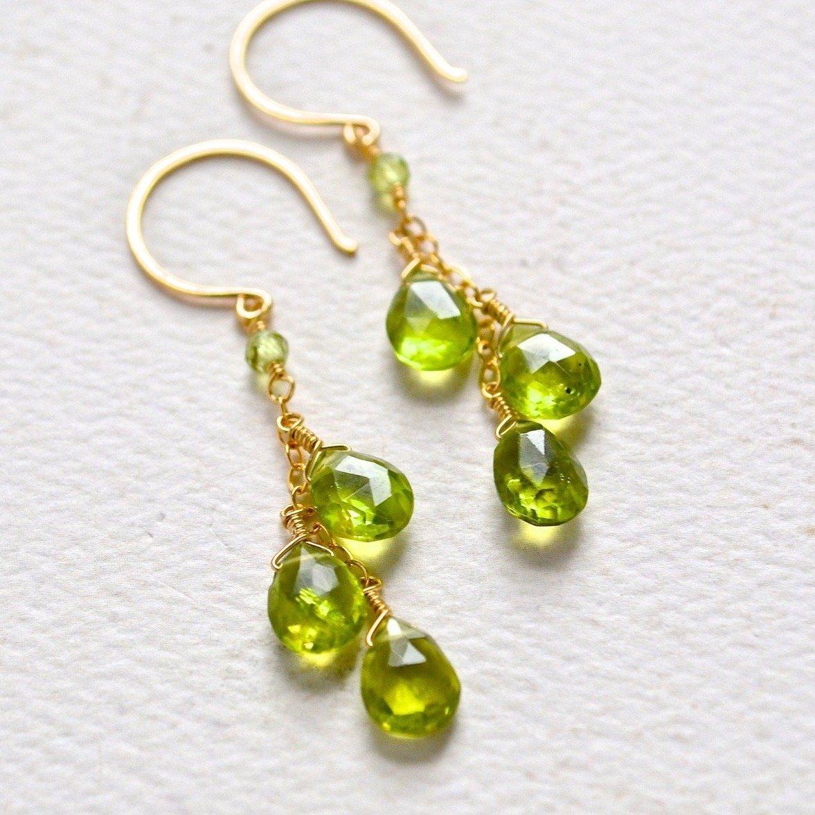 Orchard Earrings - apple green peridot gemstone tendrils earrings - Foamy Wader