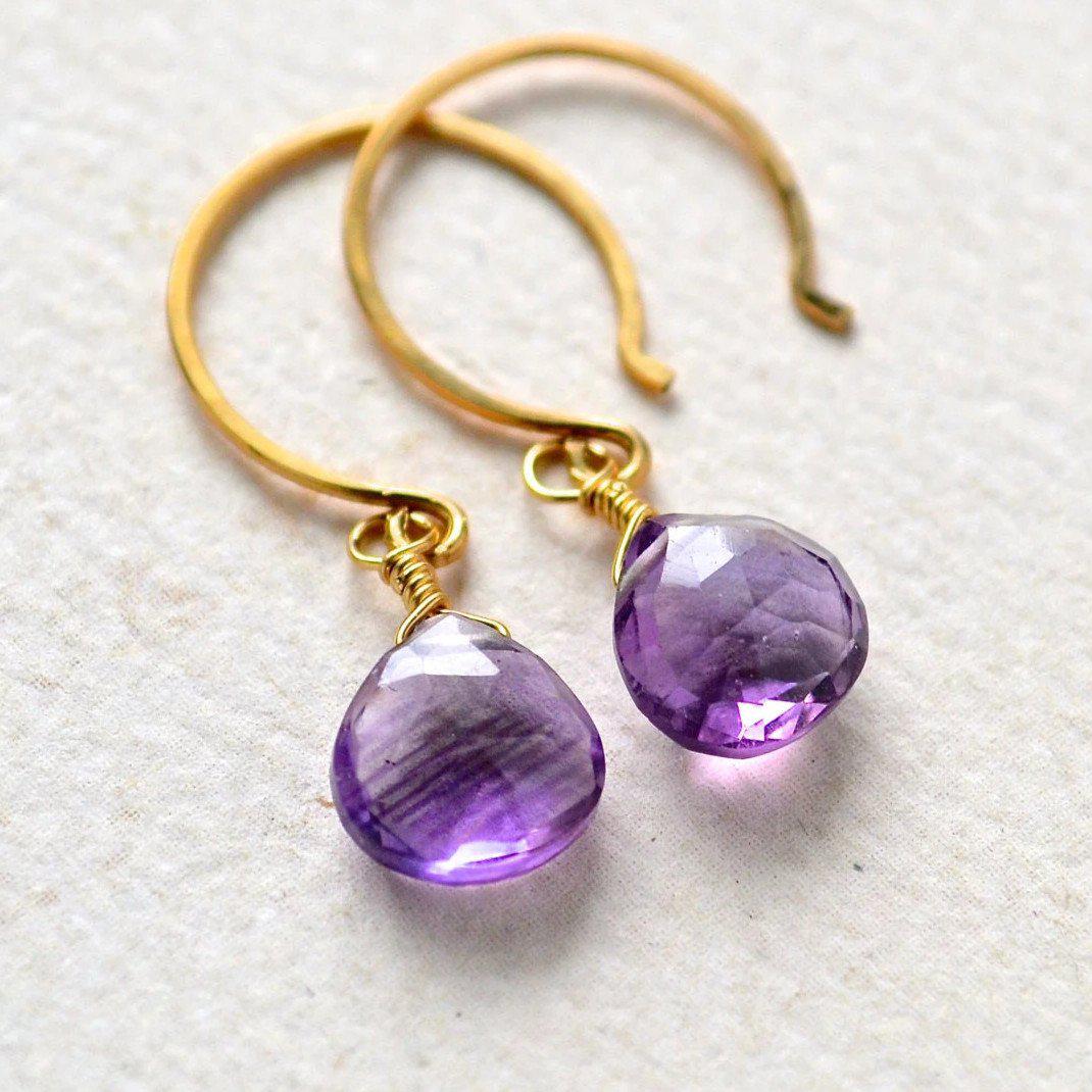 Passiflora Earrings - purple amethyst gemstone drop earrings - Foamy Wader