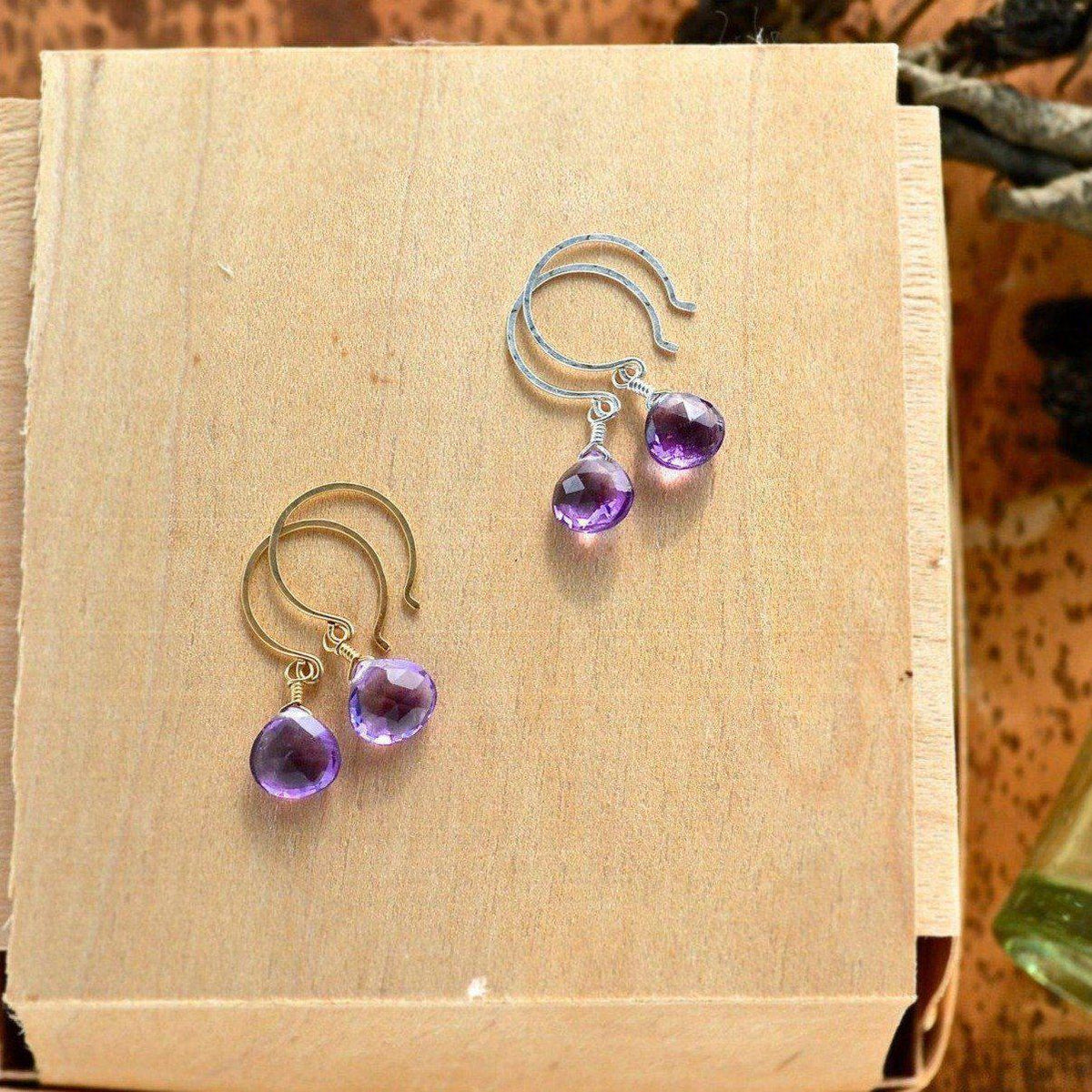 Passiflora Earrings - purple amethyst gemstone drop earrings - Foamy Wader