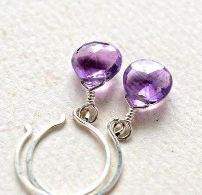 Passiflora Earrings - purple amethyst gemstone drop earrings - Foamy Wader