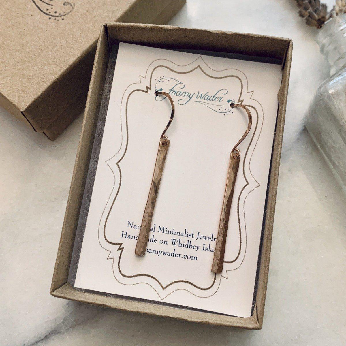 Pillar Earrings - handmade sleek nautical minimalist dappled bar earrings - Foamy Wader