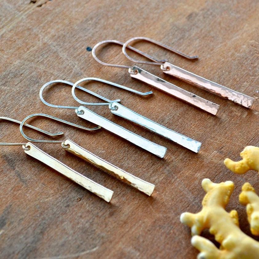 Pillar Earrings - handmade sleek nautical minimalist dappled bar earrings - Foamy Wader