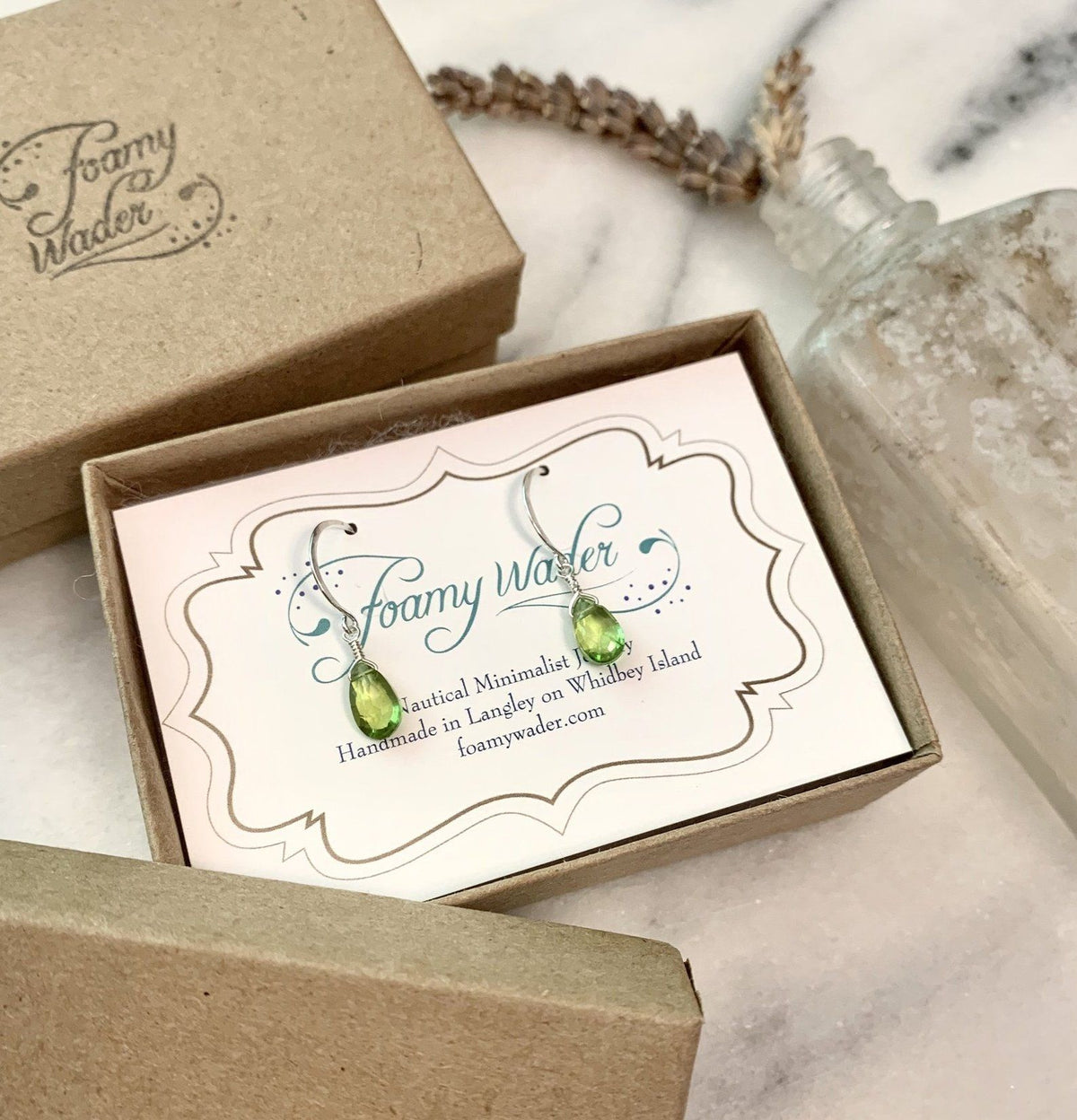 Pomme Earrings - apple green peridot gemstone drop earrings - Foamy Wader