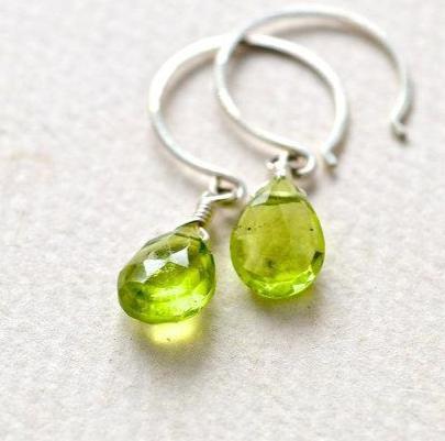 Pomme Earrings - apple green peridot gemstone drop earrings - Foamy Wader