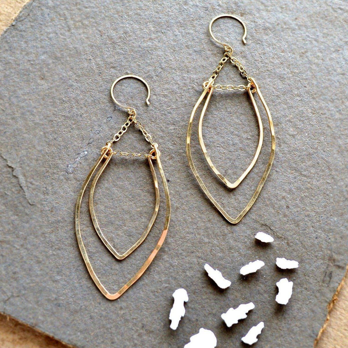 Rope Swing Earrings - handmade marquise dangle earrings with aquamarine - Foamy Wader