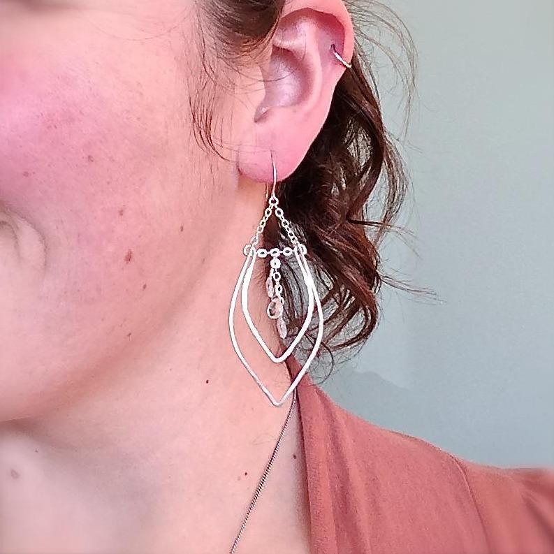 Rope Swing Earrings - handmade marquise dangle earrings with aquamarine - Foamy Wader