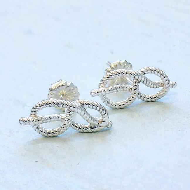 Sailor's Knot Stud Earrings - nautical rope infinity knot post earrings - Foamy Wader