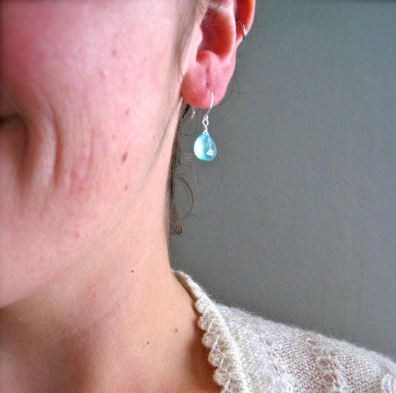 Sayuri Earrings - aqua blue chalcedony soothing gemstone drop earrings - Foamy Wader