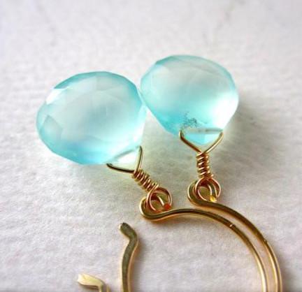 Sayuri Earrings - aqua blue chalcedony soothing gemstone drop earrings - Foamy Wader