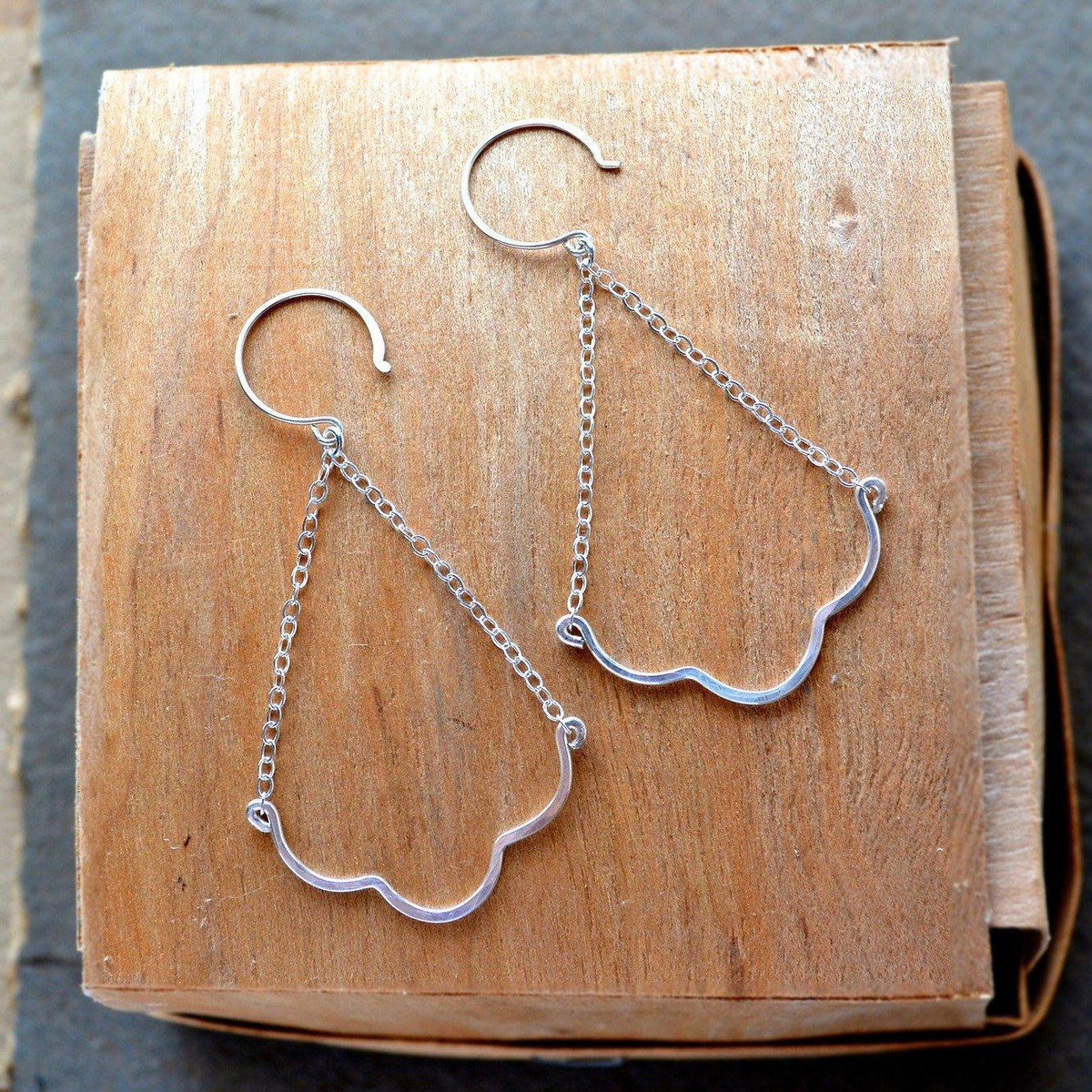 Scallop Earrings - nautical minimalist scallop chandelier dangle earrings - Foamy Wader