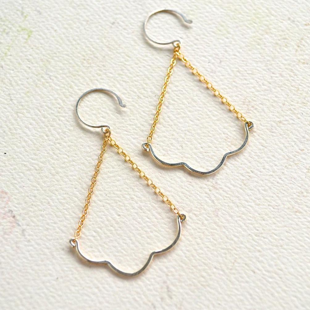 Scallop Earrings - nautical minimalist scallop chandelier dangle earrings - Foamy Wader