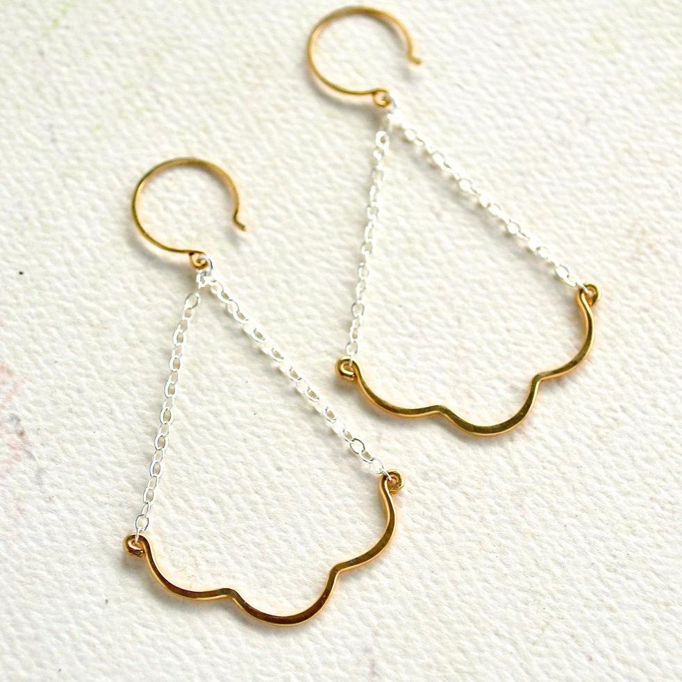 Scallop Earrings - nautical minimalist scallop chandelier dangle earrings - Foamy Wader