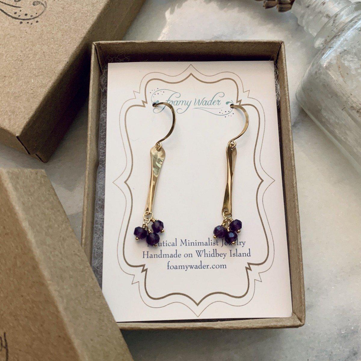 Sea Spray Earrings - modern dangle spike earrings with birthstones - Foamy Wader