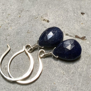 September Earrings - navy blue sapphire gemstone drop earrings - Foamy Wader