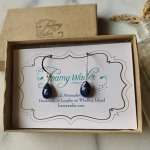 September Earrings - navy blue sapphire gemstone drop earrings - Foamy Wader