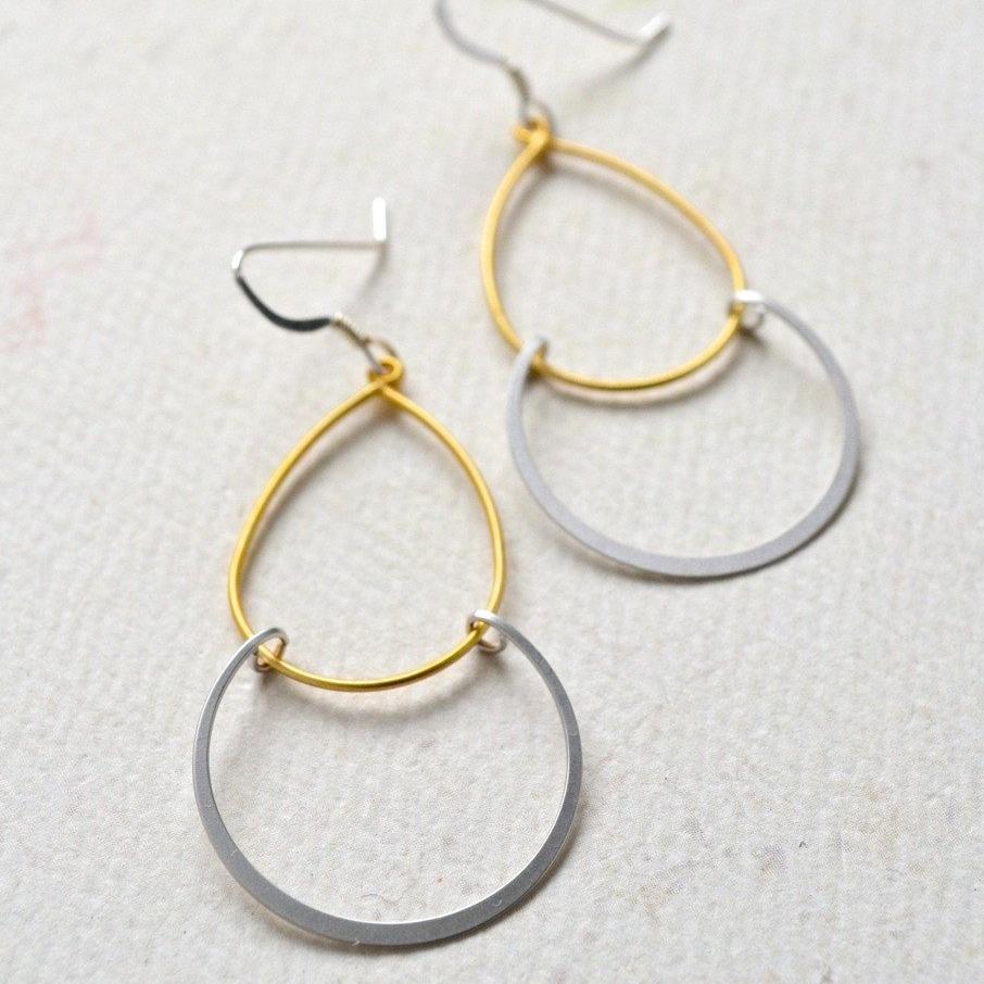Serena Earrings - classy double drop earrings with teardrop and crescent - Foamy Wader