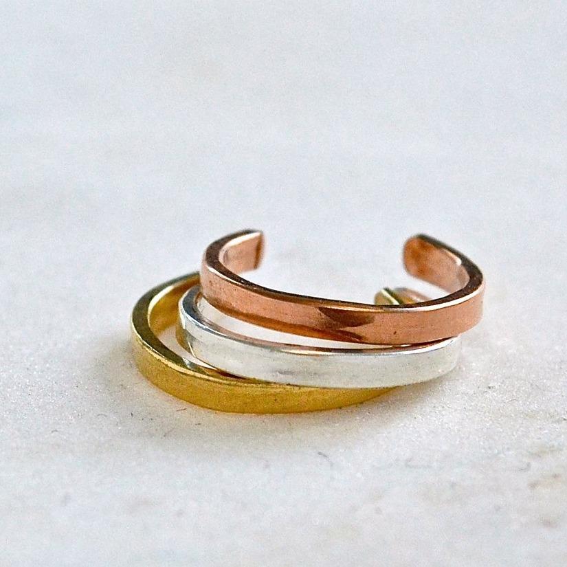 Shimmer Ear Cuff - handmade hammered thin stackable cuff earring - Foamy Wader