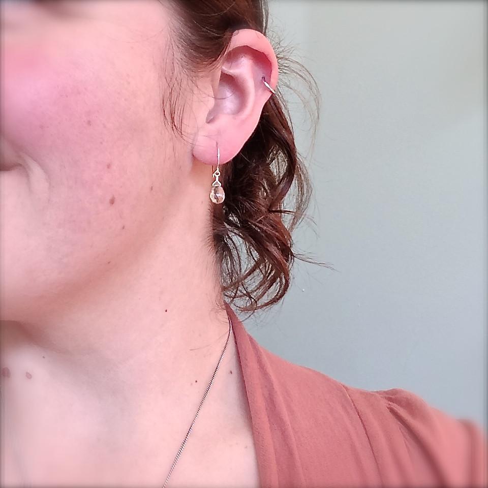 Shimmer Earrings - gold rutilated quartz gemstone drop earrings - Foamy Wader