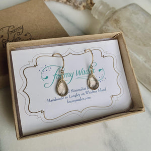 Shimmer Earrings - gold rutilated quartz gemstone drop earrings - Foamy Wader