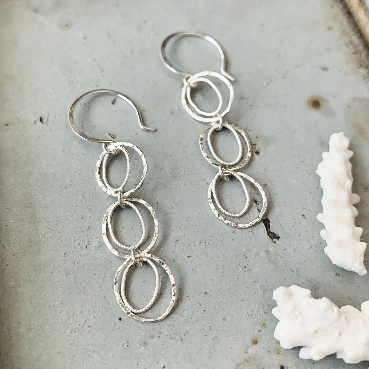 Skipping Stones Earrings - dangling multi circle earrings in gold, silver, or mixed metals - Foamy Wader