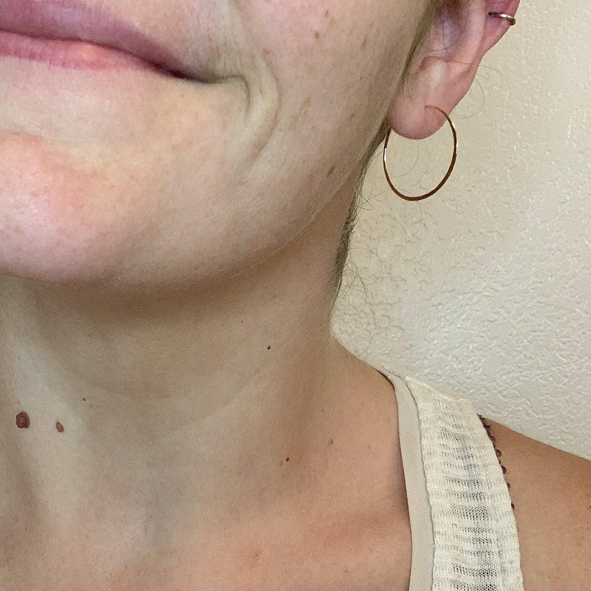 Sliver Hoop Earrings - handmade hammered lightweight thin hoop earrings - Foamy Wader