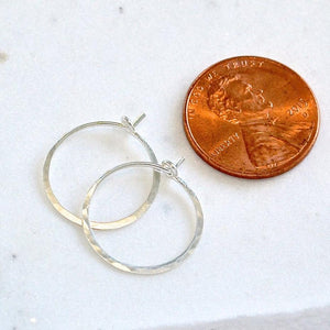 Sliver Hoop Earrings - handmade hammered lightweight thin hoop earrings - Foamy Wader