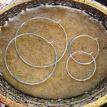 Sliver Hoop Earrings - handmade hammered lightweight thin hoop earrings - Foamy Wader