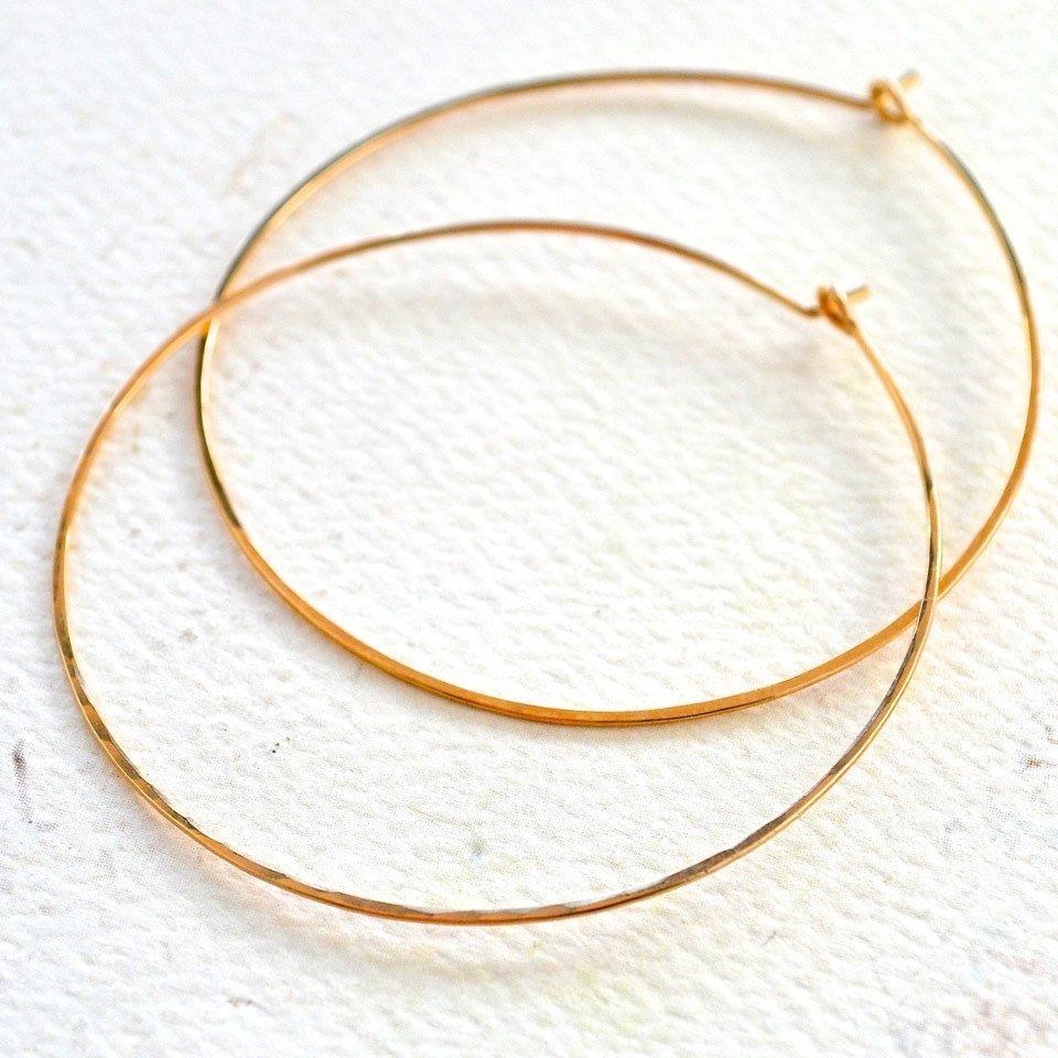 Sliver Hoop Earrings - handmade hammered lightweight thin hoop earrings - Foamy Wader