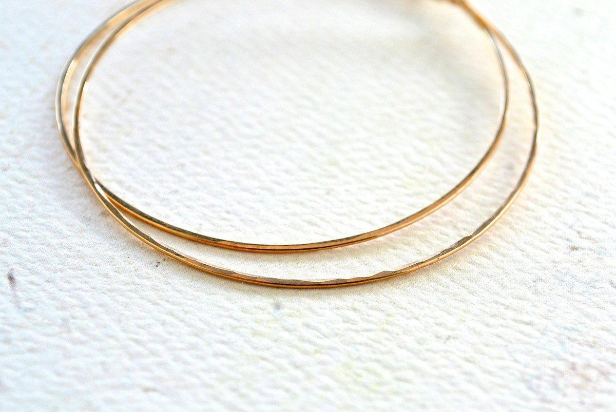 Sliver Hoop Earrings - handmade hammered lightweight thin hoop earrings - Foamy Wader