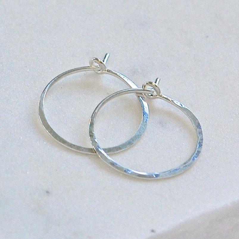 Sliver Hoop Earrings - handmade hammered lightweight thin hoop earrings - Foamy Wader