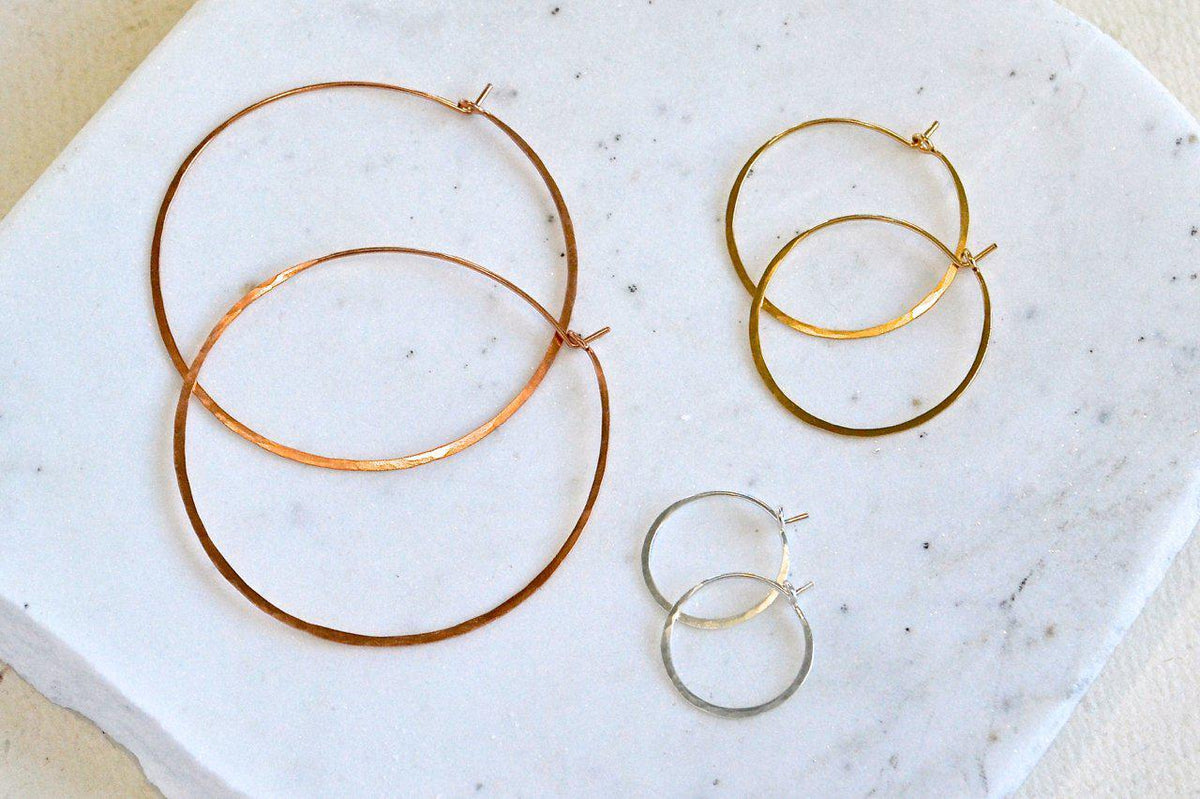 Sliver Hoop Earrings - handmade hammered lightweight thin hoop earrings - Foamy Wader
