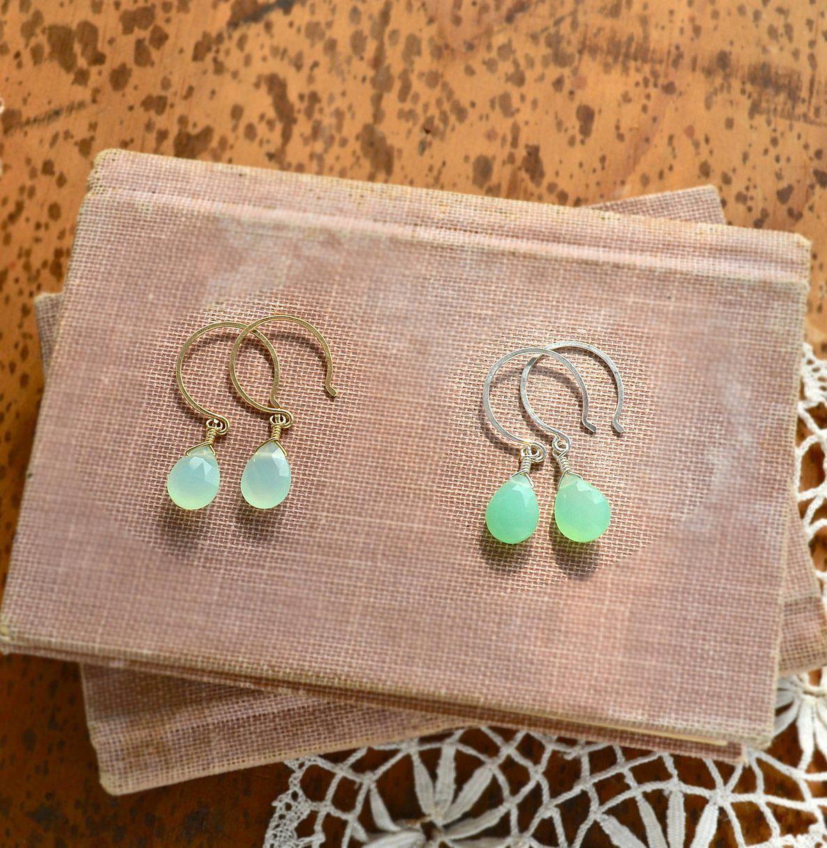 Soft Mint Earrings - mint green chrysoprase gemstone drop earrings - Foamy Wader